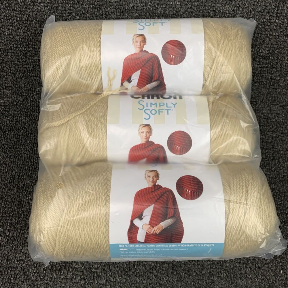 Yarnspirations Caron Simply Soft Colorway Bone Acrylic Yarn Worsted 3 Skeins